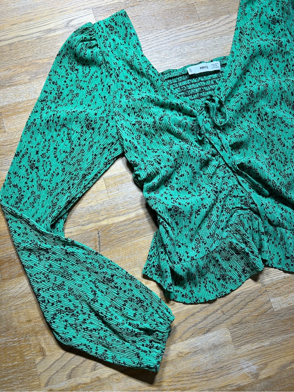 Mango Emerald Green and Black Floral Blouse